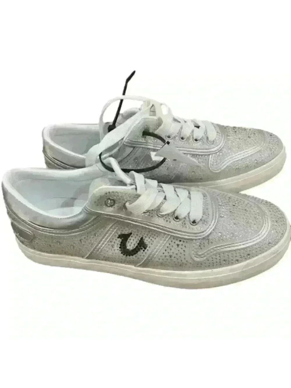 True Religion Esperanza Low Top Sneakers Silver Rhinestones Size 8